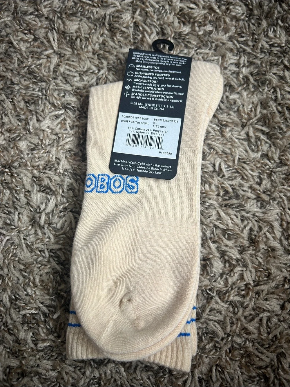 Bonobos Tube Sock Beige Run It By Legal NWT